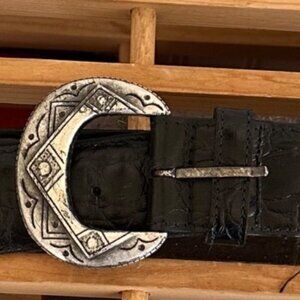 The Limited Black Genuine Leather Belt With Silver-Tone Western Buckle & Accents